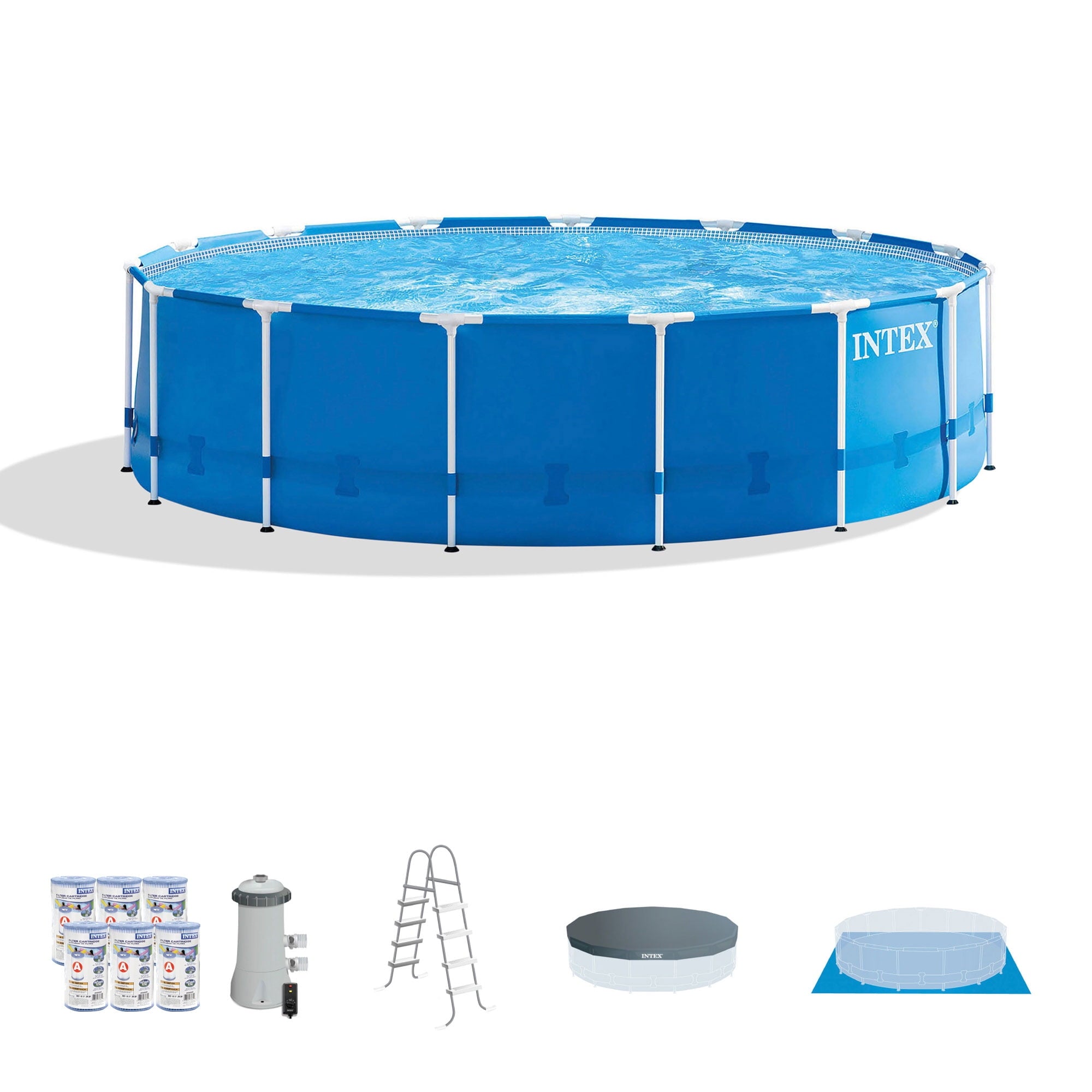 Intex 15ft x 48in Frame Swimming Pool Set w/ Pump and Filter Pump Cartridges